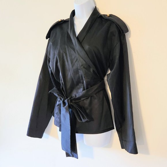 VINTAGE FENDI BLACK FRONT WRAP COLLARED JACKET Made in Italy SZ 42 - Picture 3 of 11